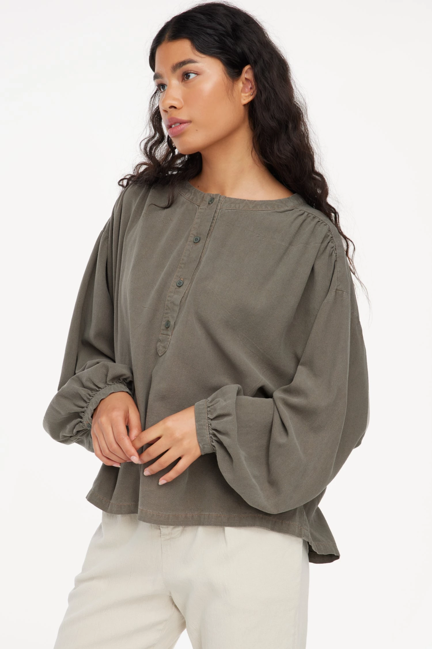 LACAUSA CLOTHING TOPS Raw Silk Henley 2 LACAUSA CLOTHING TOPS Raw Silk Henley