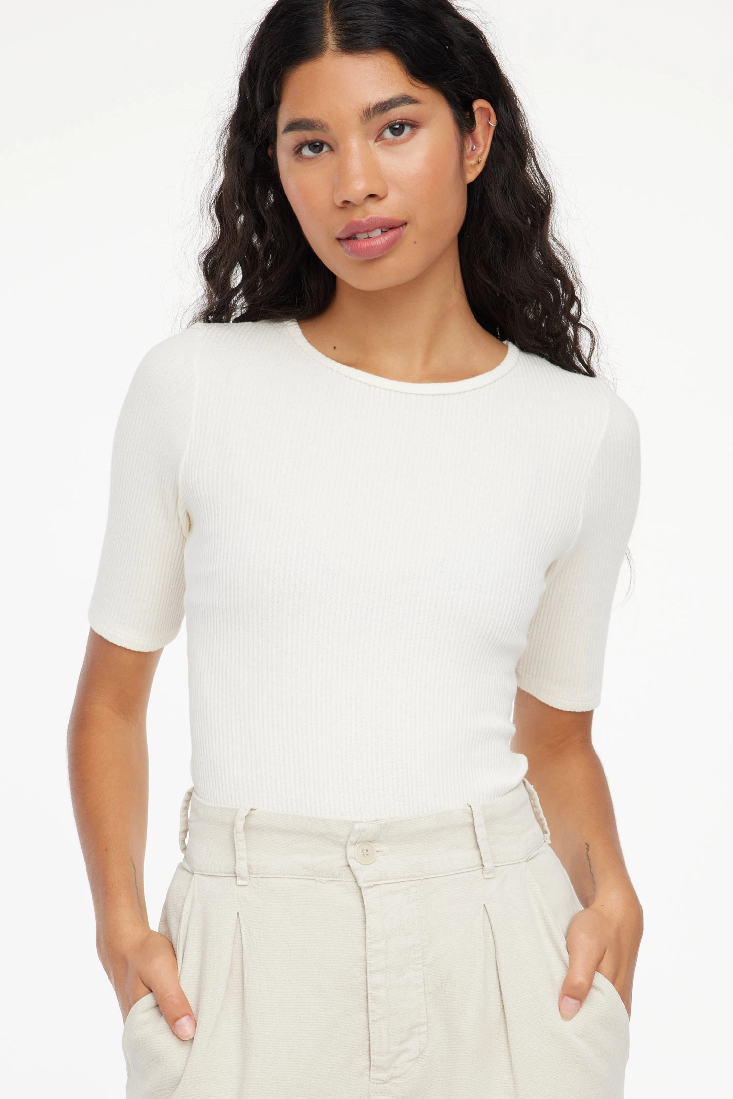 LACAUSA CLOTHING TOPS Sweater Rib Tee 1 LACAUSA CLOTHING TOPS Sweater Rib Tee